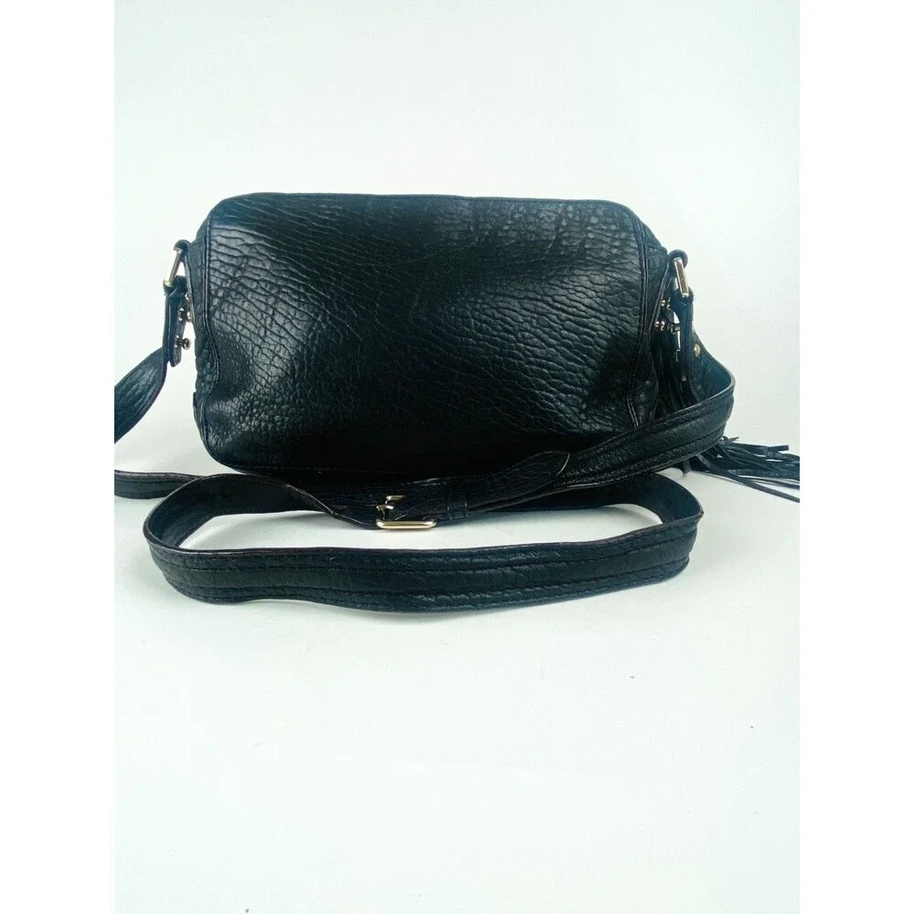 Rebecca Minkoff Black  Leather Tassle Crossbody Shoulder Bag Gold Toned Hardware